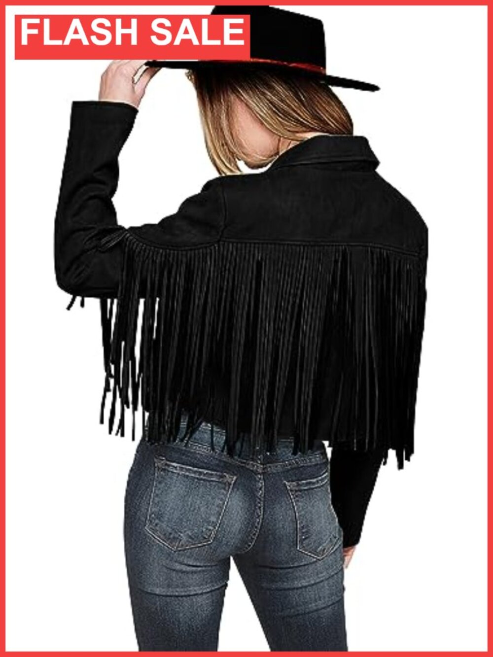 Faux Suede Fringe Jacket Cropped Western Motorcycle Women's